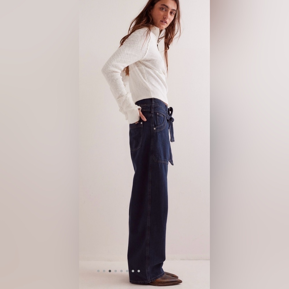 New Free People 30 We the Free Blue Jay Belted Boyfriend Jeans in Night Vision - Picture 4 of 11